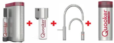 Quooker Nordic Round Twintaps RVS PRO3 & CUBE Warm, koud, kokend, gefilterd, koud, bruisend water 3NRRVSTT+CUBE