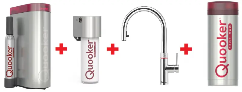 Quooker Flex Chroom PRO3 & CUBE Warm, koud, kokend, gefilterd, koud, bruisend water 3XCHR+CUBE