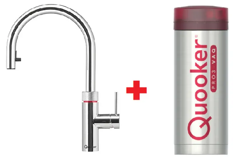 Quooker Flex Chroom PRO3 & CUBE Warm, koud, kokend, gefilterd, koud, bruisend water 3XCHR+CUBE
