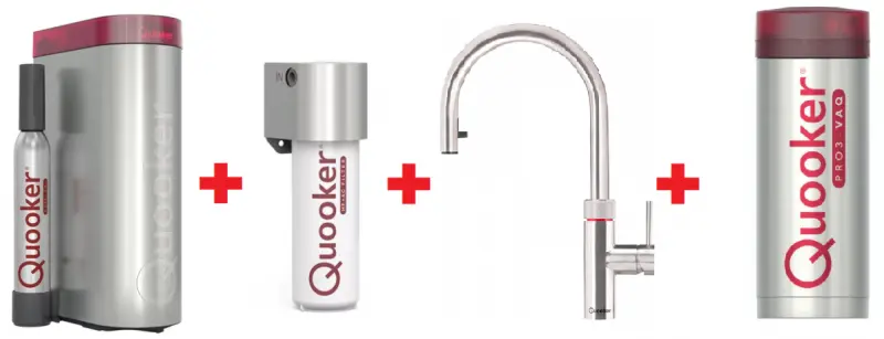 Quooker Flex RVS PRO3 & CUBE Warm, koud, kokend, gefilterd, koud, bruisend water 3XRVS+CUBE