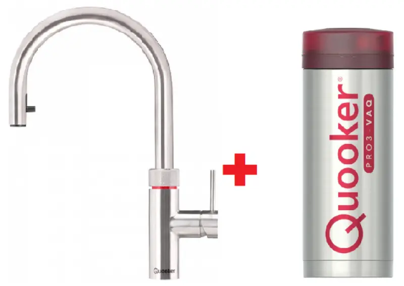 Quooker Flex RVS PRO3 & CUBE Warm, koud, kokend, gefilterd, koud, bruisend water 3XRVS+CUBE