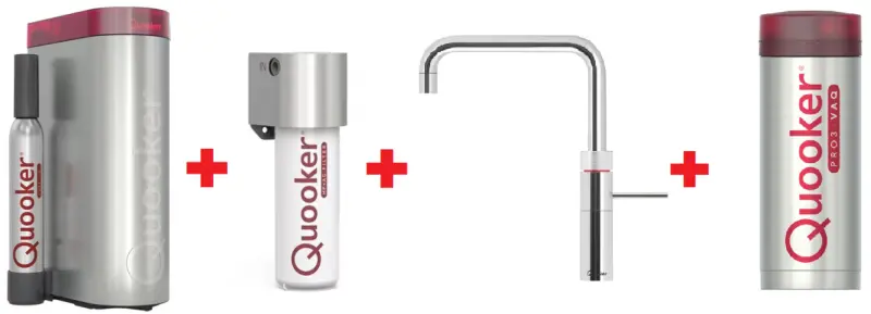 Quooker Fusion Square Chroom PRO3 & CUBE Warm, koud, kokend, gefilterd, koud, bruisend water 3FSCHR+CUBE