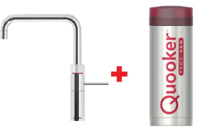 Quooker Fusion Square RVS PRO3 & CUBE Warm, koud, kokend, gefilterd, koud, bruisend water 3FSRVS+CUBE