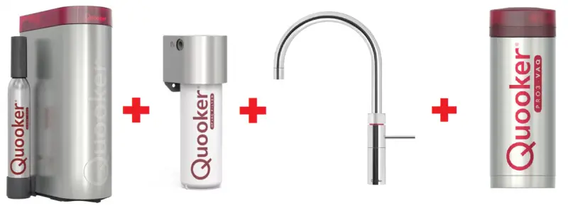 Quooker Fusion Round Chroom PRO3 & CUBE Warm, koud, kokend, gefilterd, koud, bruisend water 3FRCHR+CUBE