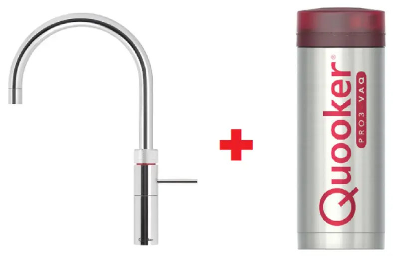 Quooker Fusion Round Chroom PRO3 & CUBE Warm, koud, kokend, gefilterd, koud, bruisend water 3FRCHR+CUBE