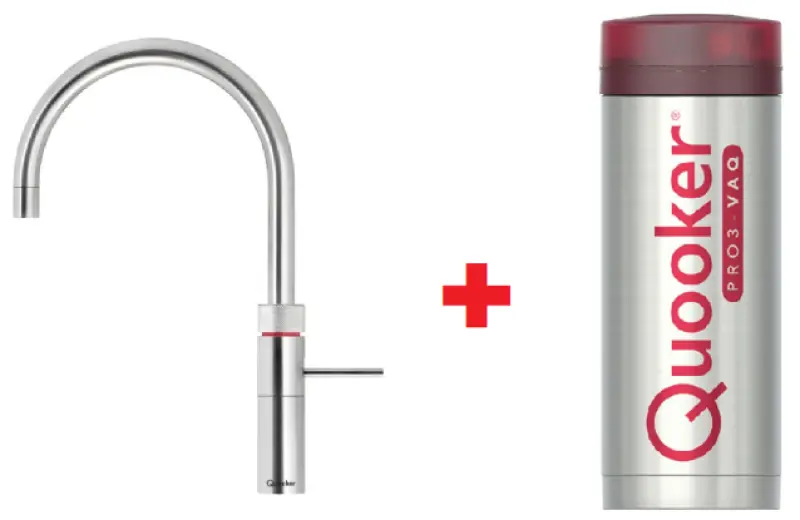 Quooker Fusion Round RVS PRO3 & CUBE Warm, koud, kokend, gefilterd, koud, bruisend water 3FRRVS+CUBE