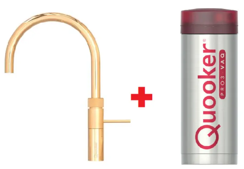 Quooker Fusion Round Goud PRO3 & CUBE Warm, koud, kokend, gefilterd, koud, bruisend water 3FRGLD+CUBE
