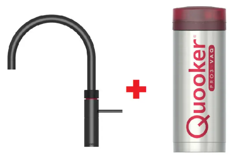 Quooker Fusion Round Zwart PRO3 & CUBE Warm, koud, kokend, gefilterd, koud, bruisend water 3FRBLK+CUBE