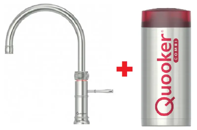 Quooker Classic Fusion Round RVS COMBI & CUBE Warm, koud, kokend, gefilterd, koud, bruisend water 22CFRRVS+CUBE