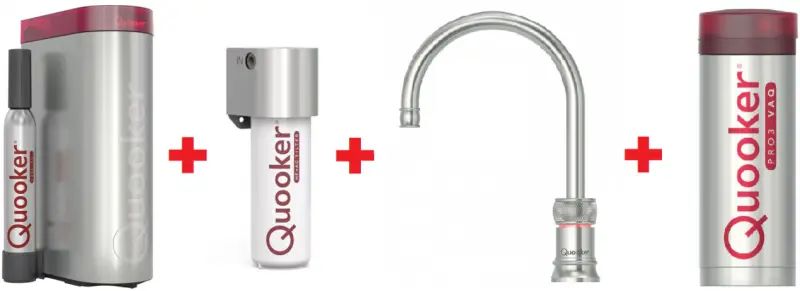 Quooker Classic Nordic Round RVS PRO3 & CUBE Kokend, gefilterd, koud, bruisend water 3CNRRVS+CUBE