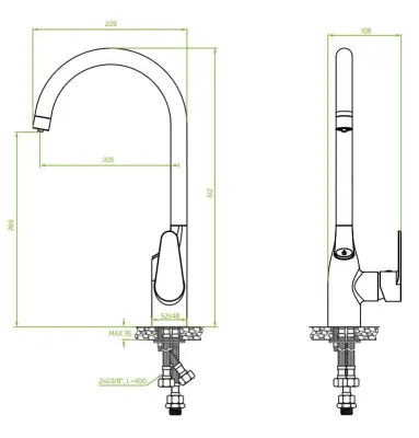 Aquadesign Filter keukenkraan mat zwart met gefilterd water aansluiting 3-weg 1208956685