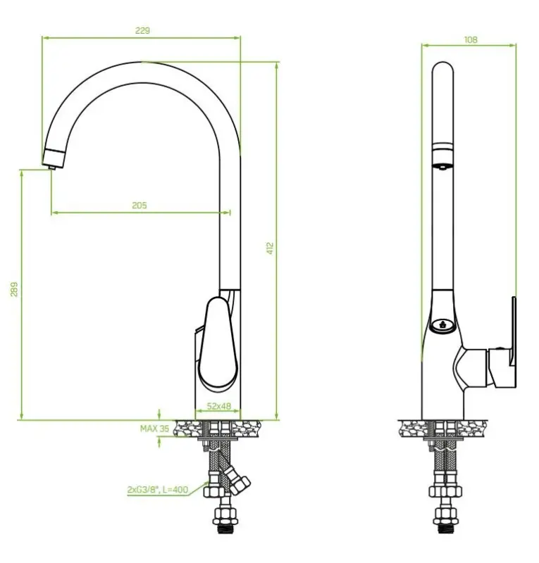 Aquadesign Filter keukenkraan mat zwart met gefilterd water aansluiting 3-weg 1208956685