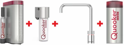 Quooker Nordic Square RVS COMBI & CUBE Kokend, gefilterd, koud, bruisend water 22NSRVS+CUBE