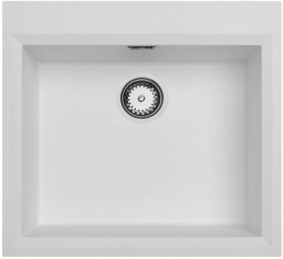 Witte opbouw spoelbak 58x53cm met kraangatbank met rvs plug 1208956763