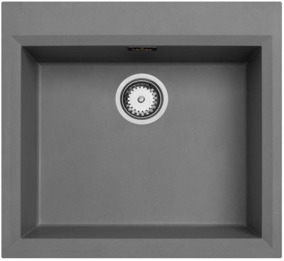 Beton grijze opbouw spoelbak 58x53cm met kraangatbank met rvs plug 1208956771