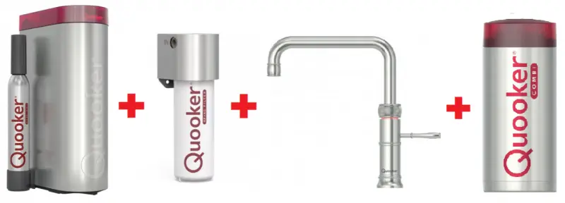 Quooker Classic Fusion Square RVS Combi+ & CUBE Warm, koud, kokend, gefilterd, koud, bruisend water 22+CFSRVS+CUBE