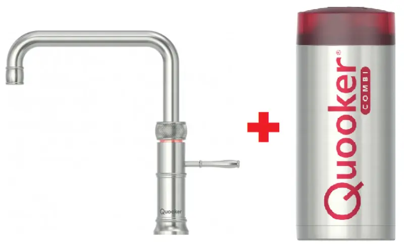 Quooker Classic Fusion Square RVS Combi+ & CUBE Warm, koud, kokend, gefilterd, koud, bruisend water 22+CFSRVS+CUBE