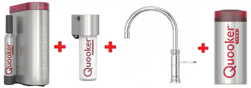 Quooker Classic Fusion Round Chroom Combi+ & CUBE Warm, koud, kokend, gefilterd, koud, bruisend water 22+CFRCHR+CUBE