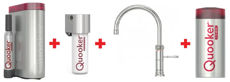 Quooker Classic Fusion Round RVS Combi+ & CUBE Warm, koud, kokend, gefilterd, koud, bruisend water 22+CFRRVS+CUBE