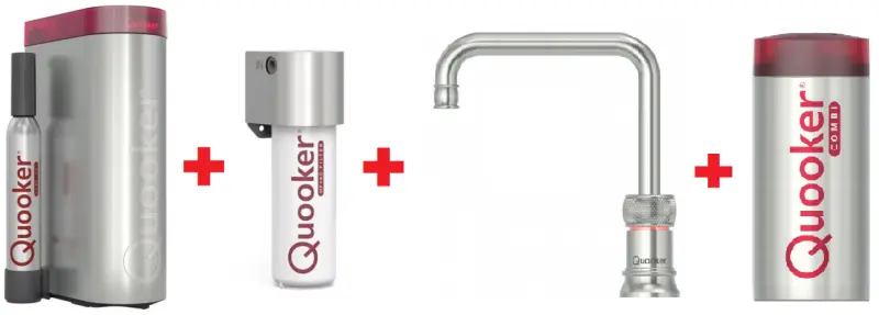 Quooker Classic Nordic Square RVS Combi+ & CUBE Kokend, gefilterd, koud, bruisend water 22+CNSRVS+CUBE