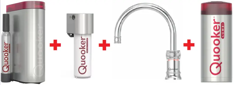 Quooker Classic Nordic Round Chroom Combi+ & CUBE Kokend, gefilterd, koud, bruisend water 22+CNRCHR+CUBE