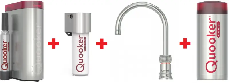 Quooker Classic Nordic Round RVS Combi+ & CUBE Kokend, gefilterd, koud, bruisend water 22+CNRRVS+CUBE