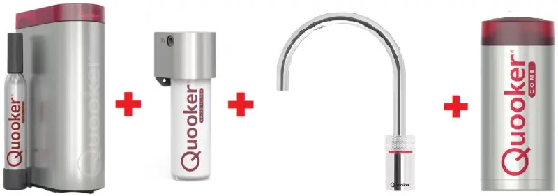 Quooker Nordic Round Chroom Combi+ & CUBE Kokend, gefilterd, koud, bruisend water 22+NRCHR+CUBE
