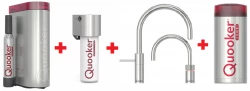 Quooker Nordic Round Twintaps RVS COMBI & CUBE Warm, koud, kokend, gefilterd, koud, bruisend water 22NRRVSTT+CUBE