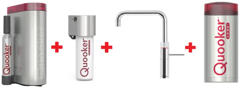 Quooker Fusion Square Chroom Combi+ & CUBE Warm, koud, kokend, gefilterd, koud, bruisend water 22+FSCHR+CUBE