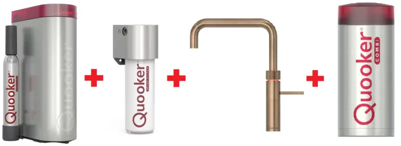 Quooker Fusion Square Messing natuur Combi+ & CUBE Warm, koud, kokend, gefilterd, koud, bruisend water 22+FSPTN+CUBE