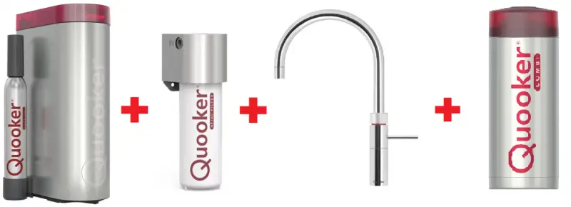 Quooker Fusion Round Chroom Combi+ & CUBE Warm, koud, kokend, gefilterd, koud, bruisend water 22+FRCHR+CUBE