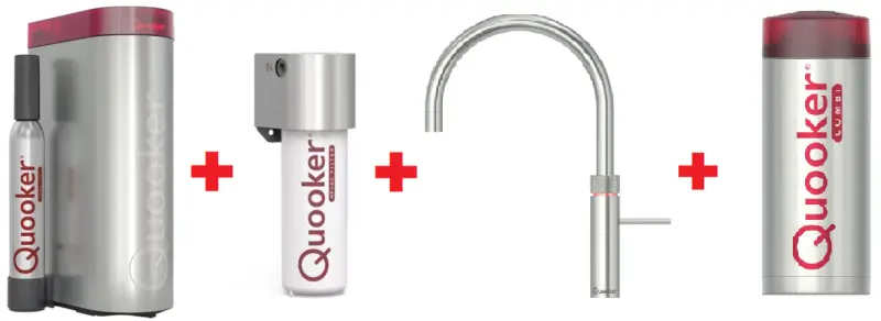 Quooker Fusion Round RVS Combi+ & CUBE Warm, koud, kokend, gefilterd, koud, bruisend water 22+FRRVS+CUBE