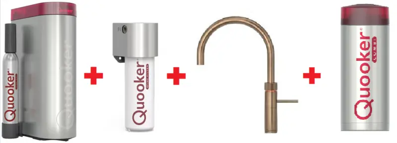Quooker Fusion Round Messing natuur Combi+ & CUBE Warm, koud, kokend, gefilterd, koud, bruisend water 22+FRPTN+CUBE