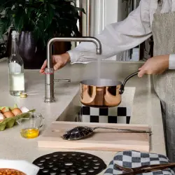 Quooker Classic Fusion Square Messing natuur PRO3 & CUBE Warm, koud, kokend, gefilterd, koud, bruisend water 3CFSPTN+CUBE