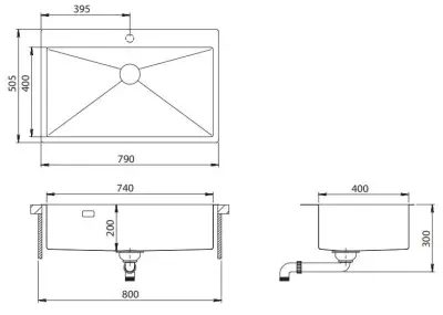 Ausmann Turt grote gun metal spoelbak pvd antraciet PVD 79x50mm met kraangat onderbouw vlakbouw en opbouw 1208956940