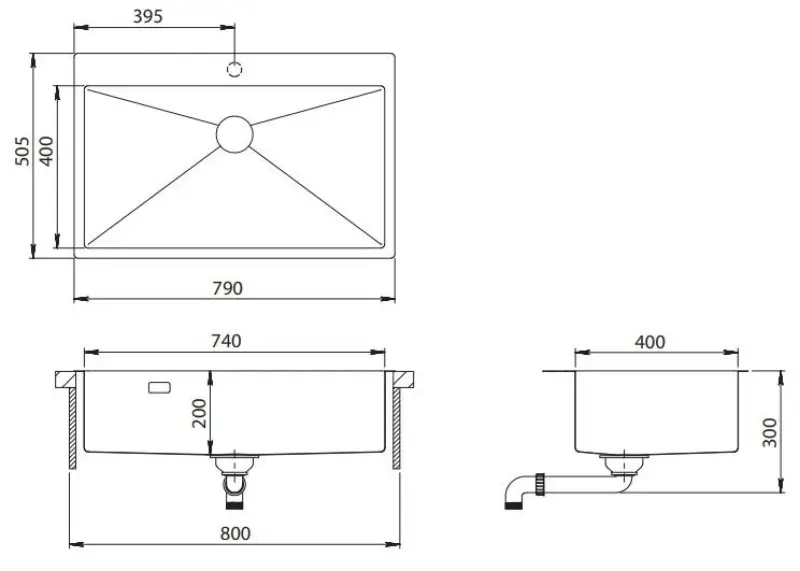 Ausmann Turt grote gun metal spoelbak pvd antraciet PVD 79x50mm met kraangat onderbouw vlakbouw en opbouw 1208956940