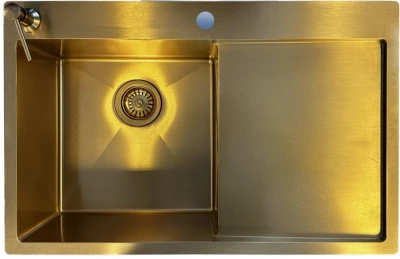 Ausmann Turt gouden spoelbak met afdruipgedeelte rechts 780x500mm opbouw en vlakbouw 1208956952