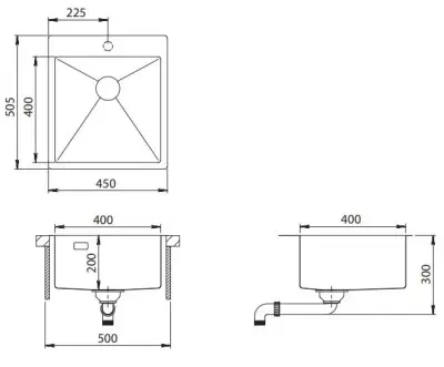 Ausmann Turt gun metal spoelbak 45x50mm met kraangat onderbouw vlakbouw en opbouw 1208956960