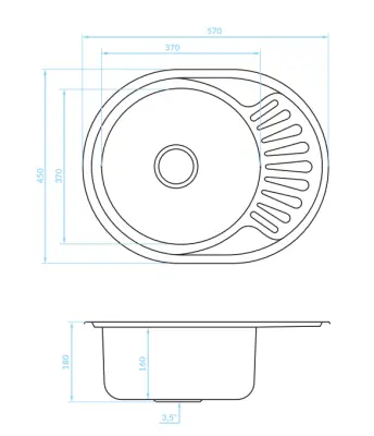 Ausmann Basic rvs opbouw spoelbak met afdruip omkeerbaar 57x45 cm inclusief sifon 1208956973