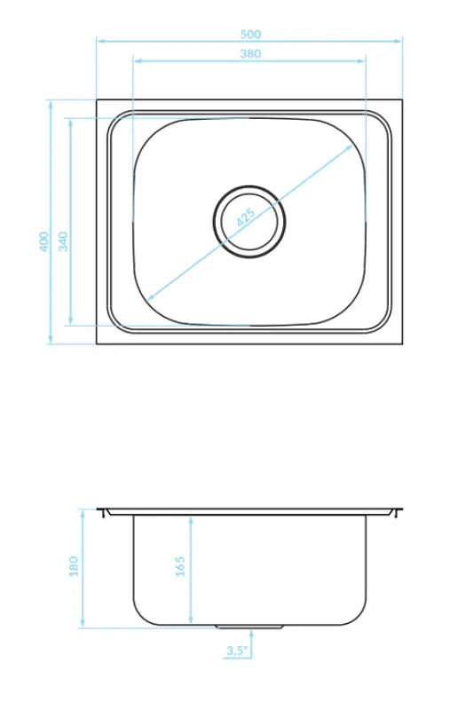 Ausmann Basic rvs opbouw spoelbak 50x40 cm inclusief sifon 1208956975