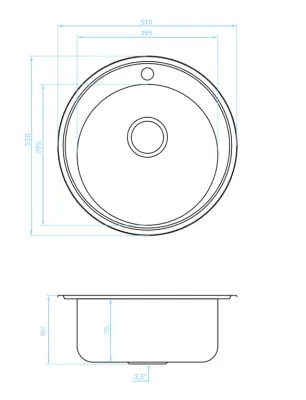 Ausmann Basic rvs opbouw ronde spoelbak met kraangat 51 cm inclusief sifon 1208956976