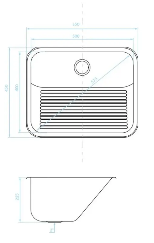 Aquadesign Utility uitstortgootsteen 55x45 cm voor in de bijkeuken of garage incl. beugels 1208957003