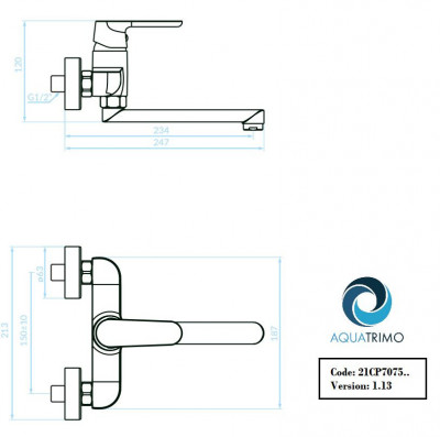 AquaTrimo Chopin zwarte muurkraan met onder uitloop 235mm 21CP7075SW