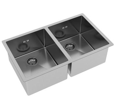 Ausmann Oder dubbele rvs spoelbak 76x45cm met 2 bakken 34x40 vlakbouw onderbouw en opbouw extra diep 22cm 1208957116