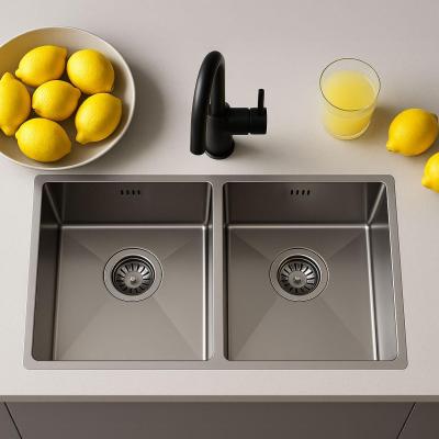 Ausmann Oder dubbele rvs spoelbak 76x45cm met 2 bakken 34x40 vlakbouw onderbouw en opbouw extra diep 22cm 1208957116
