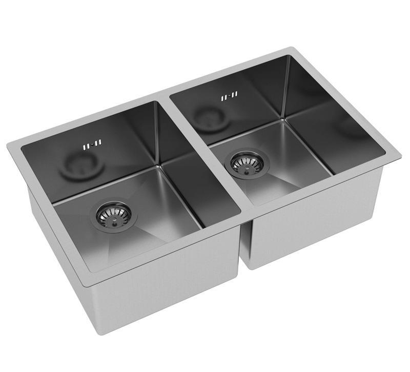 Ausmann Oder dubbele rvs spoelbak 76x45cm met 2 bakken 34x40 vlakbouw onderbouw en opbouw extra diep 22cm 1208957116