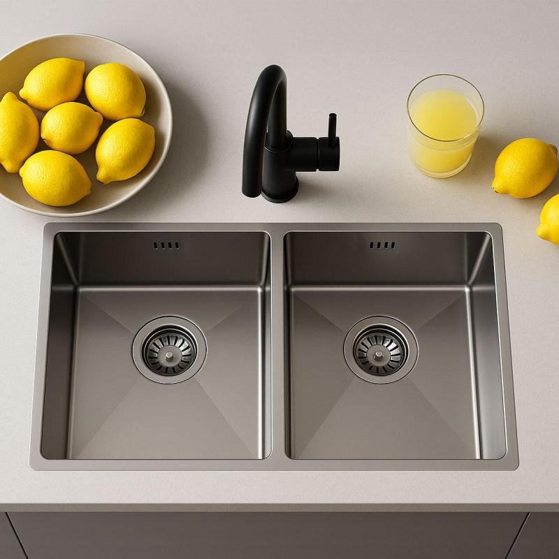 Ausmann Oder dubbele rvs spoelbak 76x45cm met 2 bakken 34x40 vlakbouw onderbouw en opbouw extra diep 22cm 1208957116