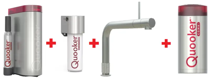 Quooker Front RVS Combi+ & CUBE Warm, koud, kokend, gefilterd, koud, bruisend water 22+FRONTRVS+CUBE