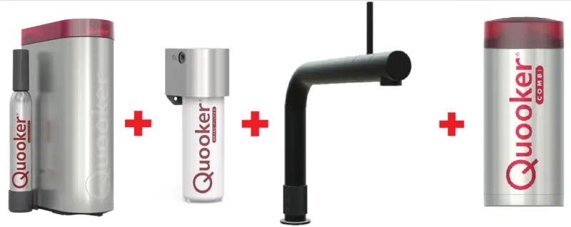 Quooker Front Zwart Combi+ & CUBE Warm, koud, kokend, gefilterd, koud, bruisend water 22+FRONTBLK+CUBE