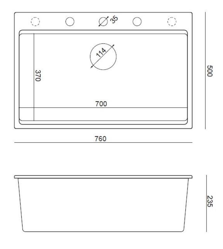 Quadri mat zwarte hard rock granieten opbouw grote spoelbak 76x50cm inclusief accessoires 1208957201